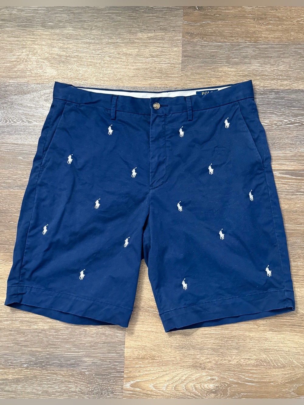 Polo by Ralph Lauren Navy Embroidered Polo Player Flat Front Shorts 34